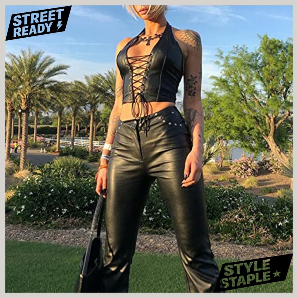 Adjustable Spaghetti Strap PU Leather Bustier Cro… - image 2